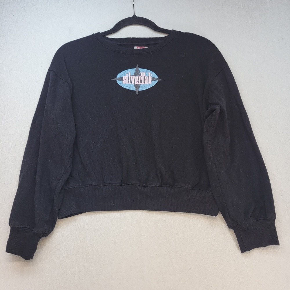 Levi's Sweatshirt Girls XL Black SilverTab Graphic Cropped Pullover Crew Neck